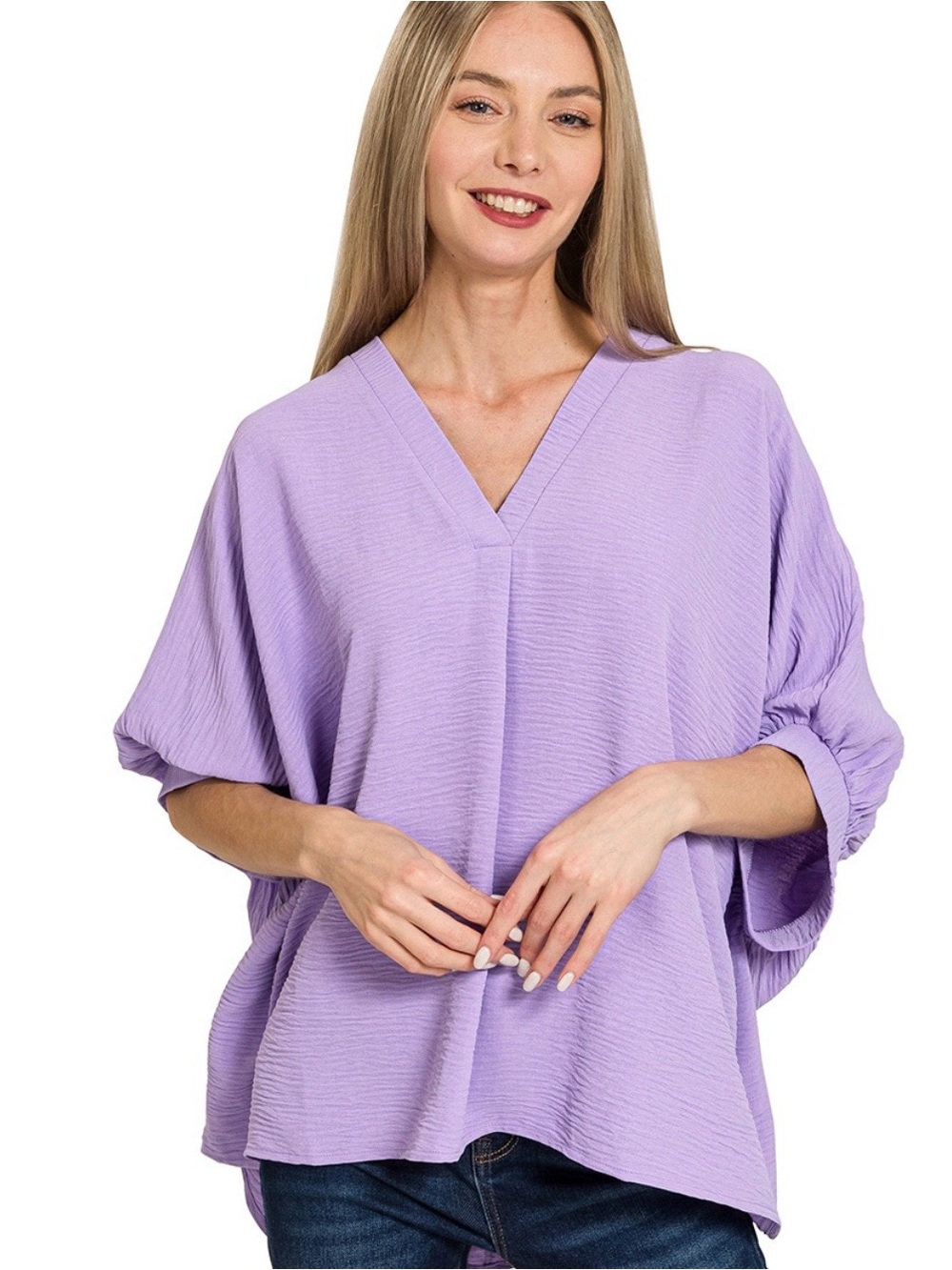 ZENANA Relaxed V-Neck Womens Top in Lavender-oversized